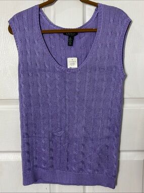 NEW Lauren Ralph Lauren Purple Cable Knit Sleeveless Sweater Vest Scoop Neck XL